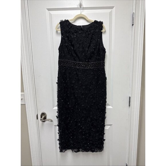 Mac Duggal Size 14 Black 67853 Floral Applique Sleeveless Midi Cocktail Dress - Picture 6 of 12